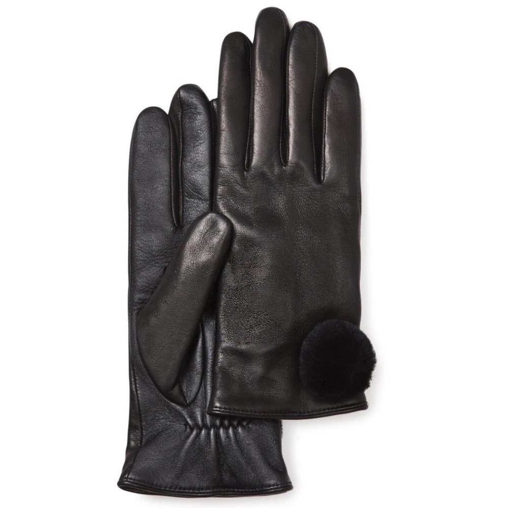 ✨NWT✨ UGG Sheepskin Leather Pom Gloves Smart Screen Compatible Black S